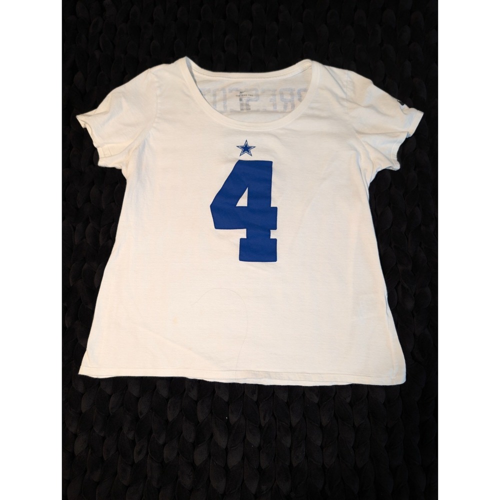 Nike Dallas Cowboys Dak Prescott #4 Player Name Number White Tshirt Womens Large